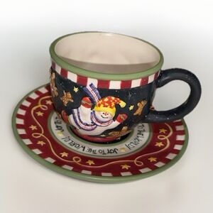 Brownlow Susan Winget Christmas Joy Tea Cup And Saucer Holiday Decorative EUC